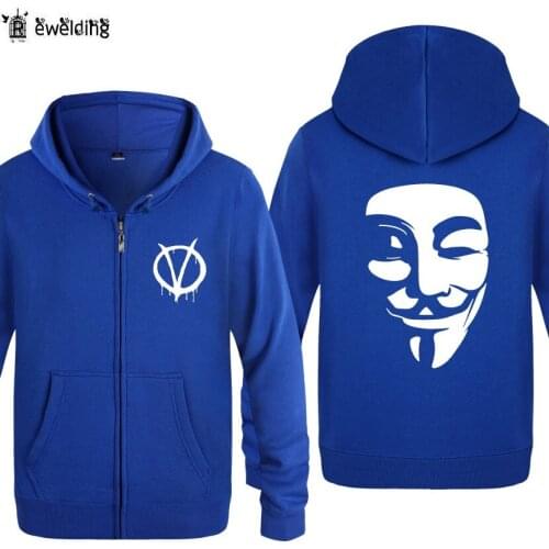 Zipper Hoodies Men V for Vendetta V Printed Mens Hoodie Fleece Long Sleeve Mans Jacket Sweatshirt Tracksuit Oversized Coat New