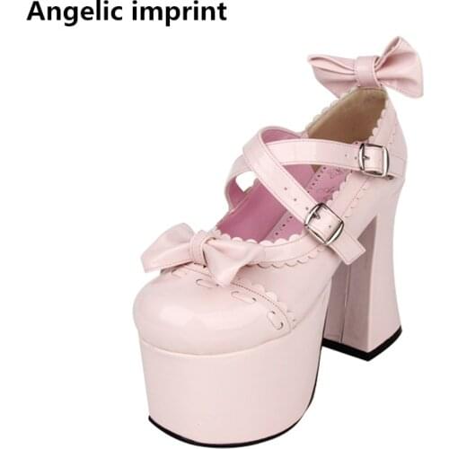 Angelic imprint woman mori girl lolita cosplay shoes lady super high heels pumps women princess dress party shoes 33-47 bowtie