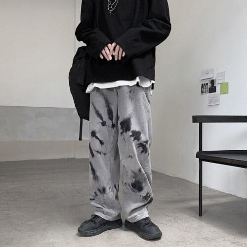 HOUZHOU Streetwear Tie Dye Women Low Waist Jeans Pants High Street Hip Hop Oversize Gray Wide Leg Trousers Punk Korean Autumn