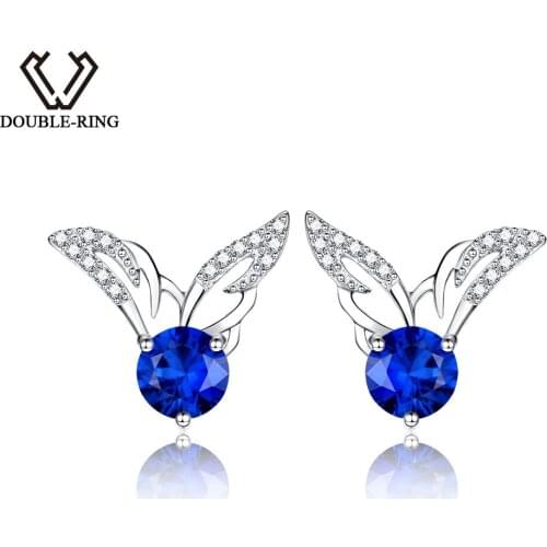 DOUBLE-R Real 925 sterling silver earrings for women Created Sapphire Gemstone Earrings Fine Wedding Jewelry