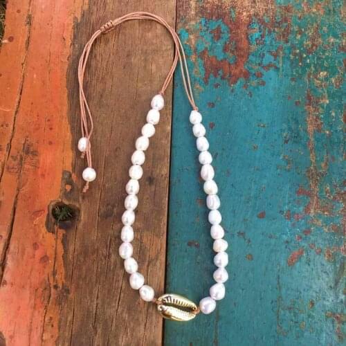 Boho Puka Natural cowrie Shell necklace women statement pearl baroque bijoux choker necklace Collier de coquillages jewelry 2018