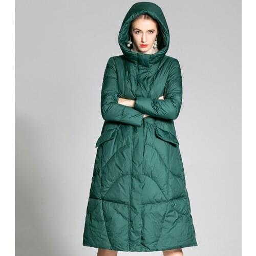 Winter Womens Down Jacket Female Long Coat Ladies Fashion loose a-line Hooded duck down coat