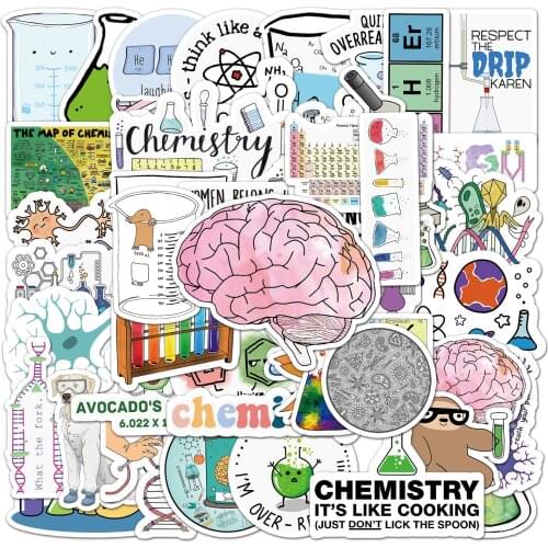 10/50PCS Chemical Experiments Equation Brain Science Laboratory Stickers For Laptop Skateboard Luggage Car Styling Doodle Decals