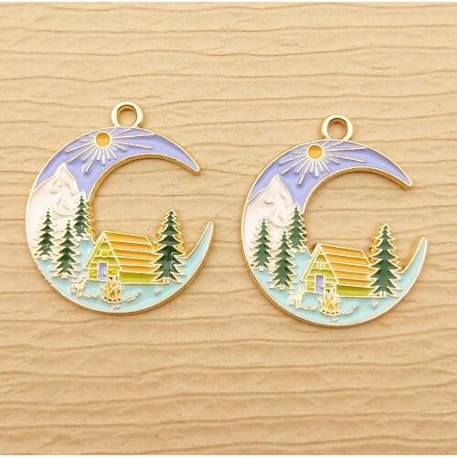 10pcs 27x31mm enamel moon charm for jewelry making crafting fashion earring pendant diy bracelet charm necklace charms