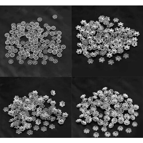 10pcs/lot Flower Shape Tibetan Antique Silver Color Spacer Bead End Caps For Diy Jewelry Making Handmade Needlework Accessories