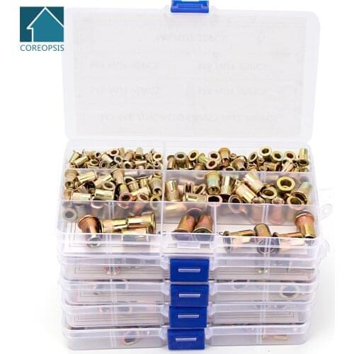 110-200pcs Zinc Rivet Nuts Flat Head Knurled Screw M3 M4 M5 M6 M8 M10 Multi Sizes Zinc-Alloy Rivet-Nuts Assortment Kit S39
