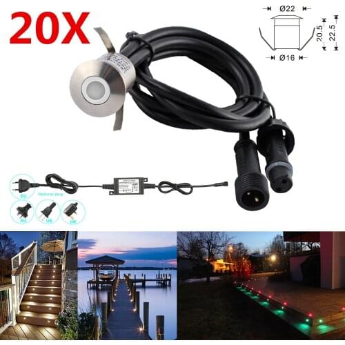 20pcs/lot 22mm 12V IP67 Garden Yard Kitchen Terrace Patio Stair Step LED Decking Rail Inground Lights Low Voltage Waterproof