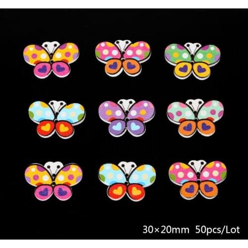 50pcs/lot Kawaii Insect Wooden Animals Butterfly Buttons DIY Handmade Craft Decoration Apparel Clothing Sewing Accessories