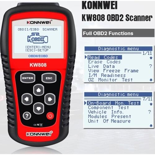 KONNWEI KW808 OBD2 Car Scanner 16 Pin Vehicle Interface Automotive Diagnostic Scanner Tool Supports CAN J1850 Engine Code Reader