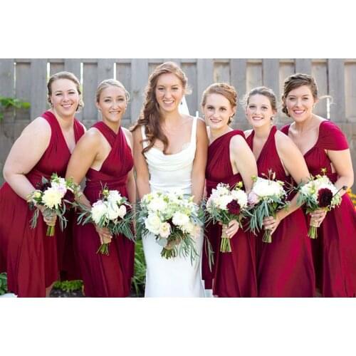 Burgundy Bridesmaid Dress Short Infinity Dress Wine Multi Way Dress Convertible Wrap Dress With Straps Off The Shoulder Styles
