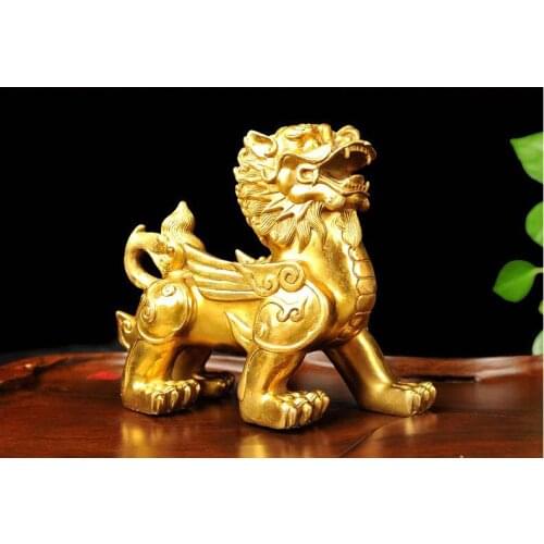 Bronze unicorn sculpture dragon statue Money Lucky Fortune Wealth Chinese Feng Shui Decor Home Office Ornaments Good Lucky Gift