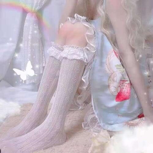 Black Lolita Floral Socks Women Funny Christmas Gifts Sexy Thigh High Nylon Long Stockings Cute For Girls Sexy Lingerie