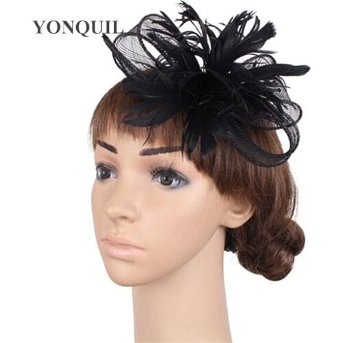 Black Women Party Hats Hair Fascinators Fancy Feahter Ladies Wedding Headdress Female Event Millinery Chapeau Accessory SYF282