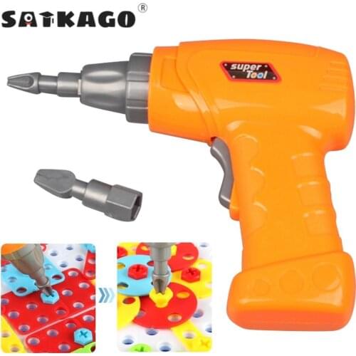 Kids Simulation Electric Drill Maintenance Repair Tool Toy with 2pcs Tips for Pretend Play Take Apart Building Game Supplies