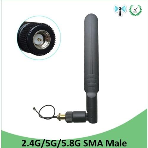 20pcs 2.4GHz 5GHz 5.8Ghz Antenna 5dBi SMA Male Connector Dual Band wifi Antena + 21cm RP-SMA Male Pigtail Cable