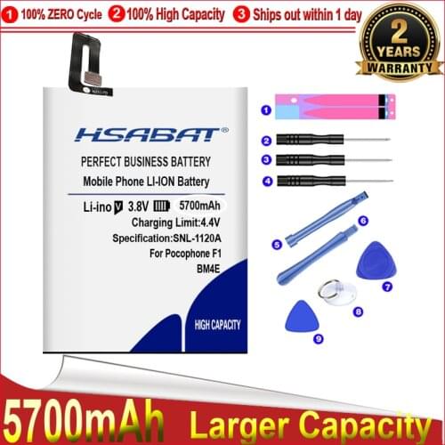 HSABAT 0 Cycle 5700mAh BM4E Battery for Xiaomi MI Pocophone F1 Poco F1 High Quality Batteries