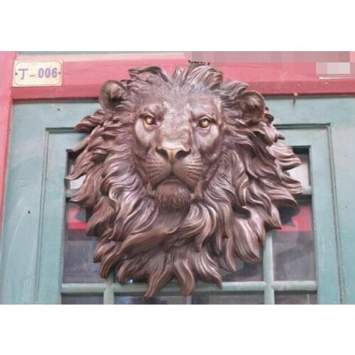 Chinese Pure Bronze HSBC Lions Head Wall Hang Family Decor Art Sculpture