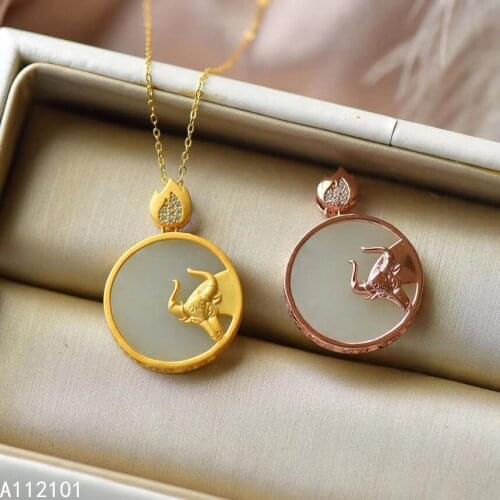 KJJEAXCMY fine Jewelry 925 Sterling Silver Natural white jade Girl new popular cow Pendant Necklace Support Test Chinese style