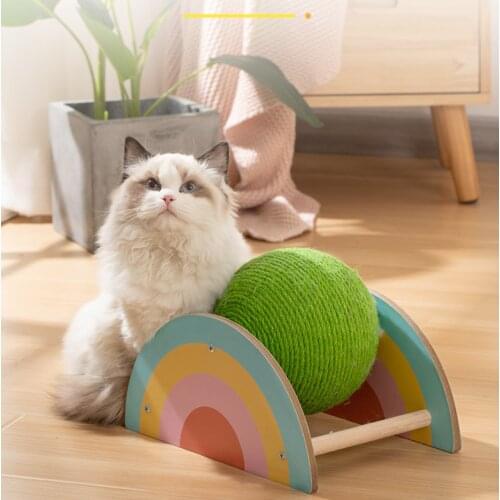 Sisal Scratch Cactus Ball with Wood Base Pet Toy Scratch Board Ball Funny Rascador gato Cat Scratcher Tree