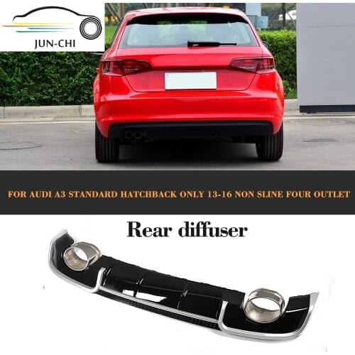 Black Rear Bumper lip diffuser With Exhaust tips muffer assembly for Audi A3 standard Hatchback 13-16 Non Sline Four outlet
