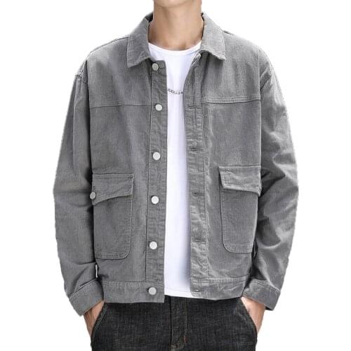 Men New Workwear Jacket Trendy Brand Loose Slim Top Outerwear fleece warm Long Sleeve Turn-down collar Button Coats