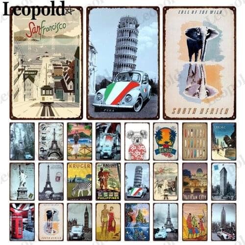Eiffel Tower Metal Plaque Abstract Landscape Tin Plate San Francisco Car Retro Poster Bar Club Wall Decoration 20X30Cm