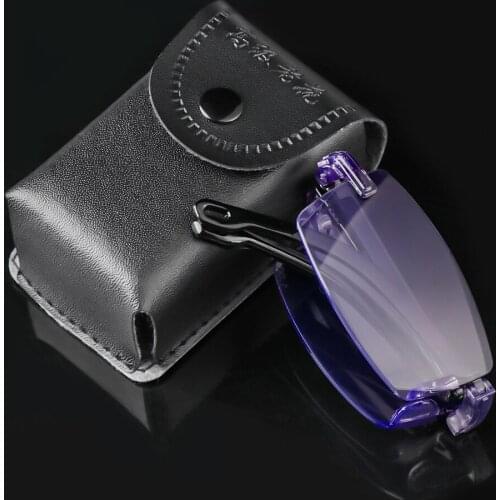 Unisex Fashion Folding Ultralight Rimless Presbyopia Eyeglasses Ultralight Antiuv Blue Rays Diamond-Cut Vision Care Glasses Case
