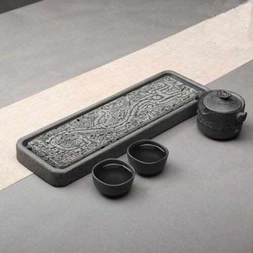 Rectangular Stone Tea-Tray Separable Natural Volcanic Rock Plate Kung Fu Tea Set Room Home Decoration Table Office Decor