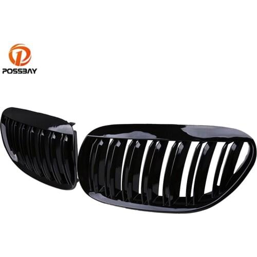 2Pcs Car Front Bumper Kidney Hood Grille Double Slats Gloss Black Racing Grilles for BMW 6-Series E64 Cabrio E63 Coupe 2004-2010