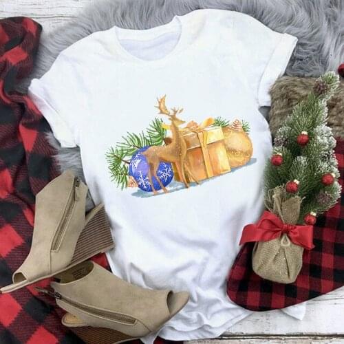 Christmas Jingle Bell Print Women T-shirt Unisex All Seasons Suitable Festival Redindeer Tops 90s Young Girls Short Sleeve Tee