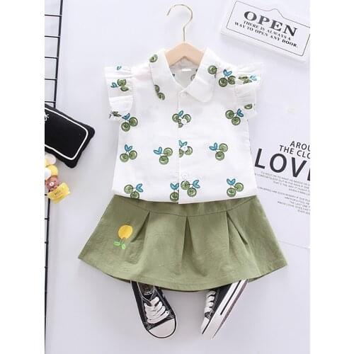 LUCKKIDS Summer Vibe Shirt + Skirt Pant Unicorn 2021 new girls clothing spring and summer short-sleeve dress