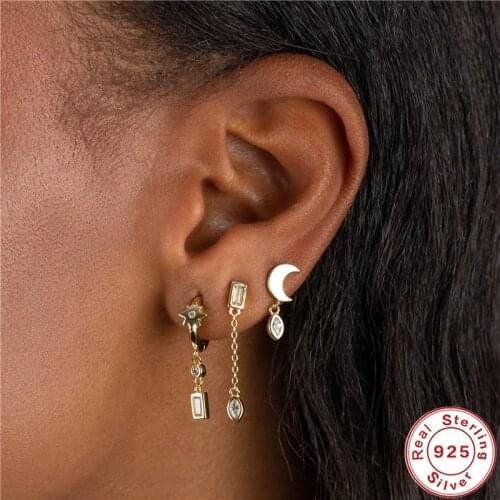 BOAKO Pendientes Plata 925 Earrings 2021 Trend Crystal Huggies Earring Star Bijoux Femme Woman Jewelry Kolczyki Piercing Aretes