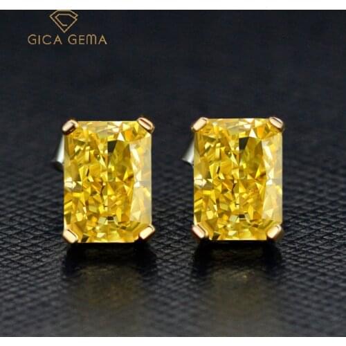GICA GEMA Classic 100% 925 Sterling Silver Created Moissanite Citrine Gemstone Earrings Ear Studs Wedding Fine Jewelry Wholesale