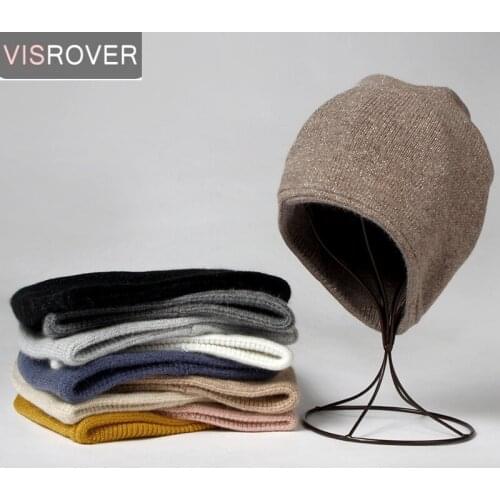 Visrover 10 Colors Unisex Hat Solid Skully Rabbit Cashmere Woman Winter Hats Lurex Autumn Bonnet Acrylic Man Warm Skullies Gift