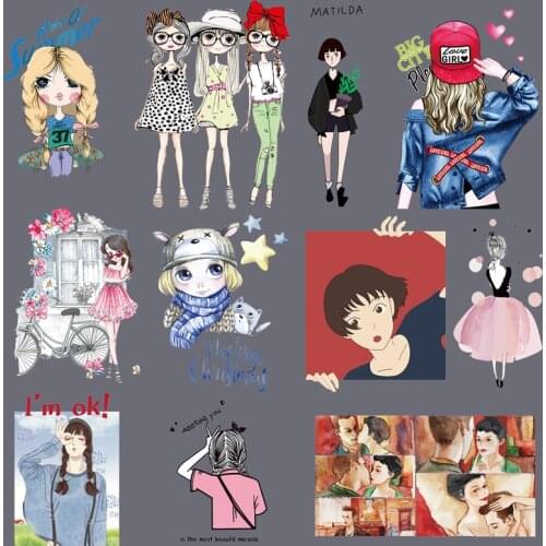 Beauty Girl Ironing Stickers Heat Transfer Vinyl Patch Thermal Iron On Transfer For Clothes Kid T-shirt Applique Free Delivery