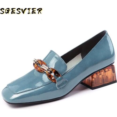 SGESVIER Fashion Women Pumps Spring Summer Chain High Heels Party Shoes Woman Genuine Leather Female Brand Prom Shoes Loafers