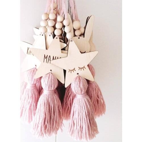 Scandinavian Style Kids Room Ornaments Cute Star Shape Wooden Beads Tassel Wall Hangings Children Girl Bedroom Nursery Decor
