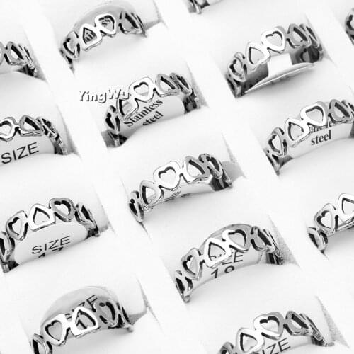 Yingwu 5pcs Titanium Steel Fashion Hollow Heart Lover Ring Classic Silver Color Engagement Wedding Rings For Women Anneau