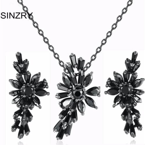 SINZRY black gun plated Cubic Zirconia popular flower Jewelry Sets elegant trendy choker pendant necklace earrings sets