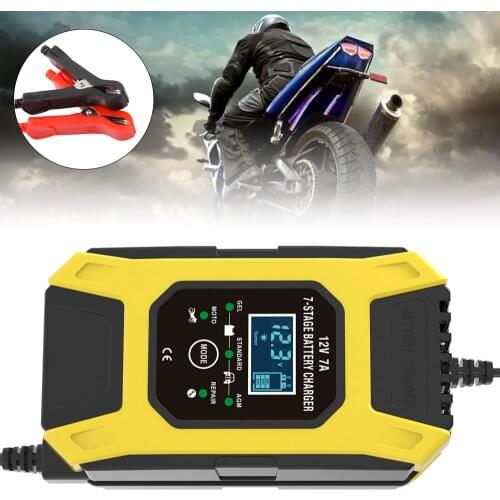 Car Battery Charger 12V 7A Touch Screen Pulse Repair LCD Battery Charger for Car Motorcycle Lead Acid Battery Agm Gel Wet