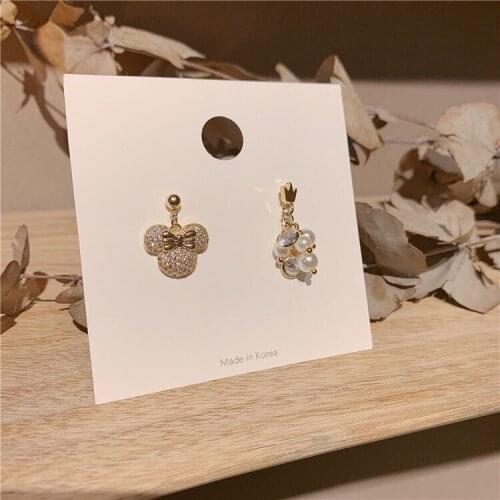 Pearl Cute Bear Earrings With Crystals Mouse Asymmetric Cartoon Charm Wedding Halloween Jewelry Wholesale Accessories For Girl