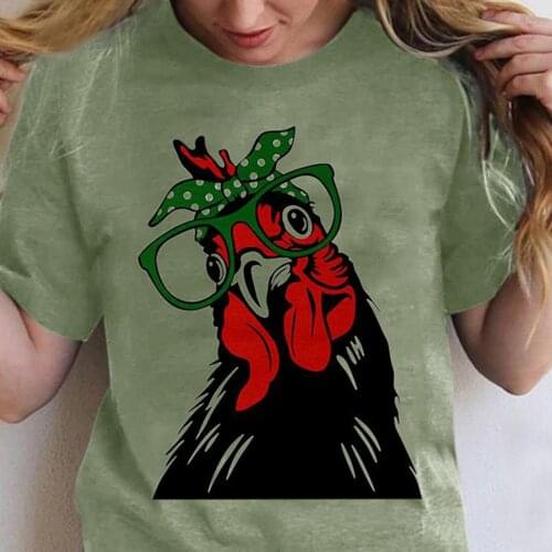 Woman Tshirts Graphic T Shirts Plus Size Women O-Neck Shorts Sleeve Cartoon Chicken Print Harajuku T-shirt Tops Women 2020