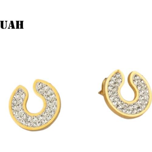 UAH Stud Earrings for Women Female 2018 Boucle d'oreille Crystal Earring Gold Bijoux Stainless Steel Jewelry Brincos Woman