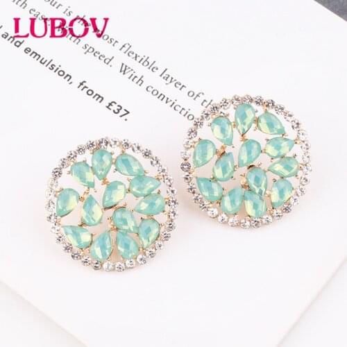 LUBOV Beautiful Multiple Colors Round Opal Stud Earrings Rhinestone Colorful Crystal Piercing Earrings Women Christmas Party