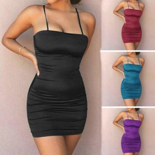 Women black Dress Summer Solid Female Hot Party Dress Sexy Casual ins net red nightclub sling wild bag hip slim Mini Sleeveless