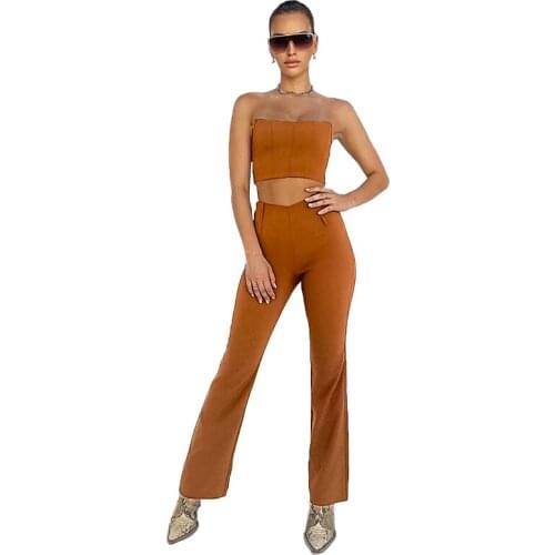 2021 New Fashion Women Designer Sexy 2 Pieces Set Off The Shoulder Sleeveless With Pants