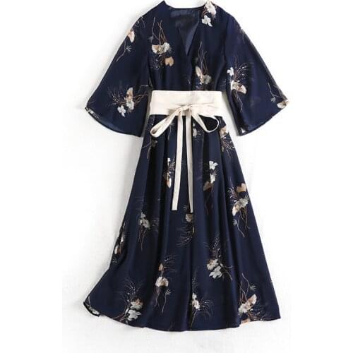 2021 New Long Kimono Traditional Cosplay Geisha Vintage Clothing Printing Fashion V-neck Adult Dress Women Yukata Japanese Style