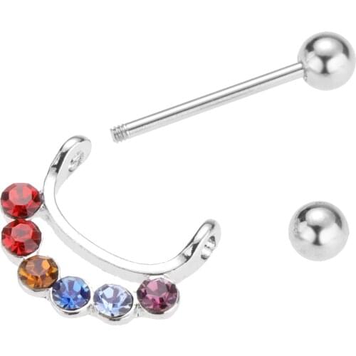 1 Pair U-shape Rhinestone 14g Stainless Steel Ring Piercing