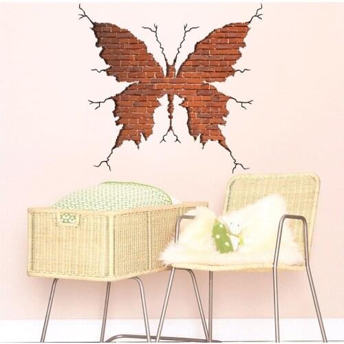 1 PCS 3D Effect Butterfly Broken Brick Wall Stickers Modern Bedroom Living Room Porch Decoration Background Home Decor 60*60CM