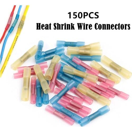 150PCS Heat Shrink Connectors Insulated Waterproof Crimp Terminals Seal Butt Electrical Wire Connector 22-10 AWG Assorted Kit